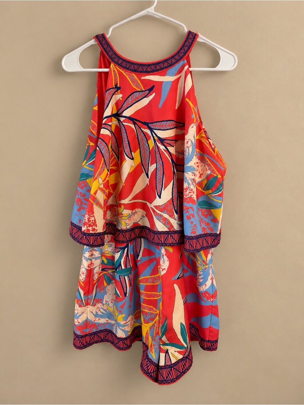 Flying Tomato Coral Red Tropical Print Halter Tank shorts